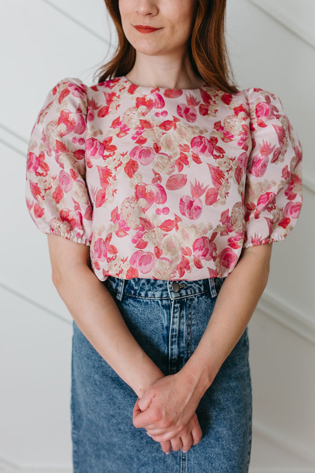 Puff Sleeve Flower Print Top