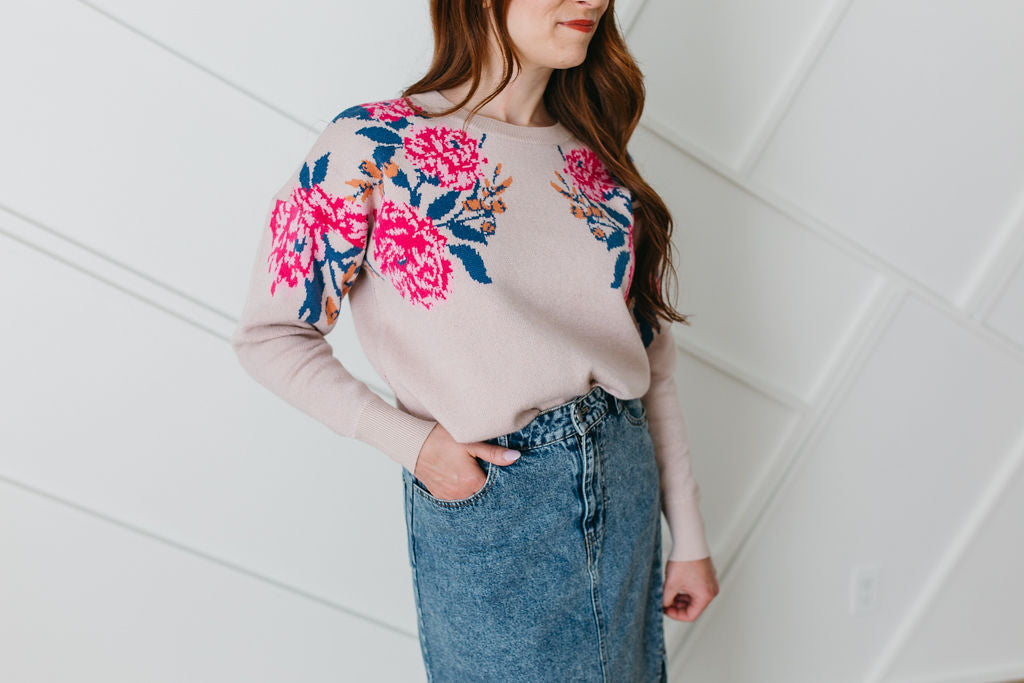 Blush Floral Knit Sweater