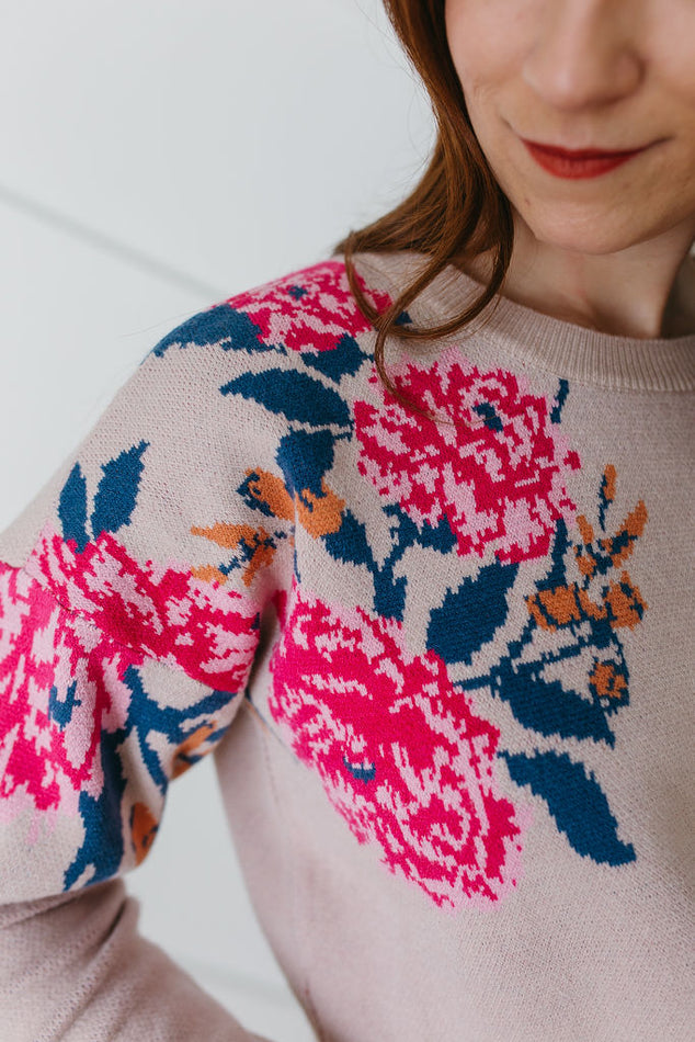 Blush Floral Knit Sweater