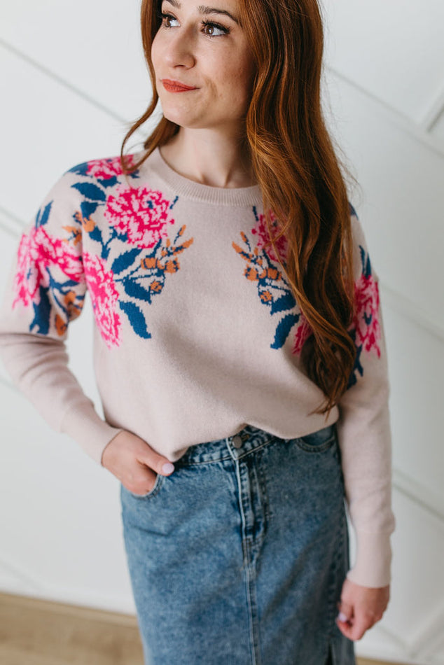 Blush Floral Knit Sweater