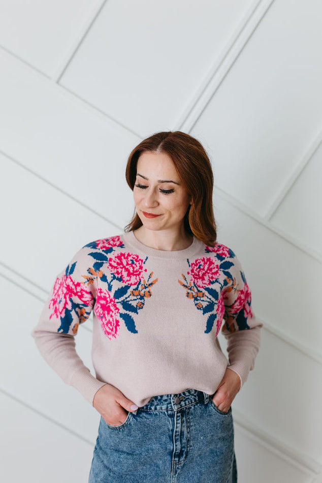 Blush Floral Knit Sweater