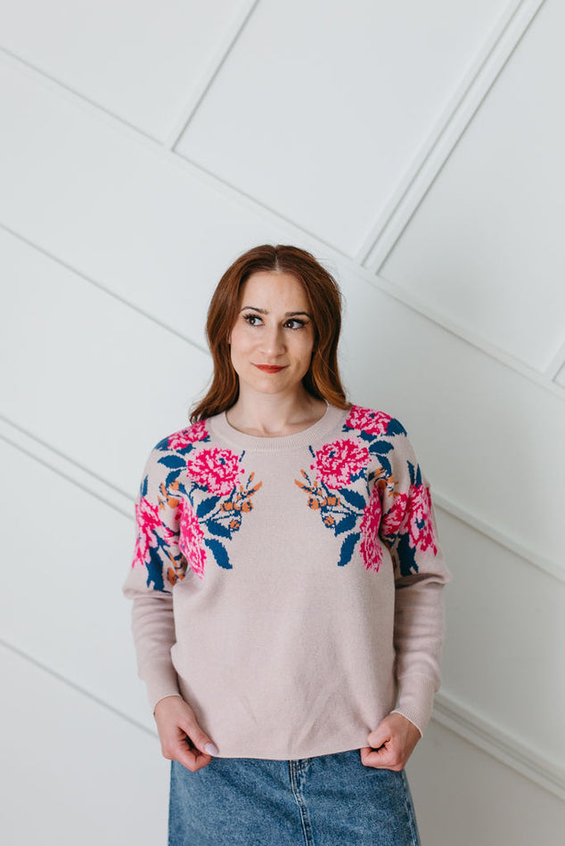 Blush Floral Knit Sweater