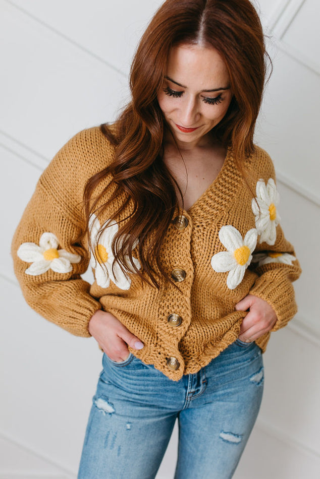 Floral Knit Cardigan Sweater