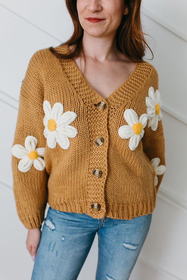 Floral Knit Cardigan Sweater