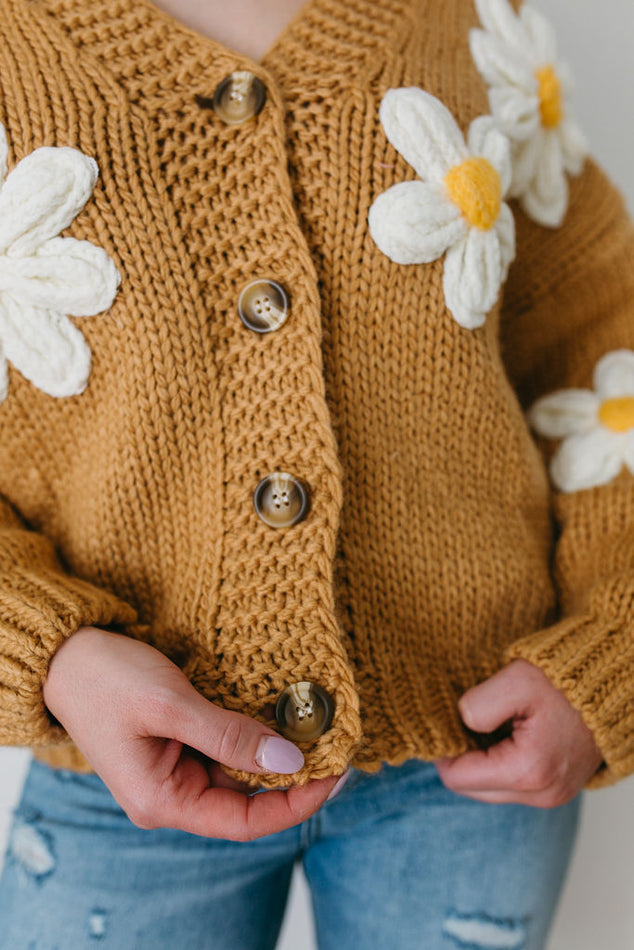 Floral Knit Cardigan Sweater