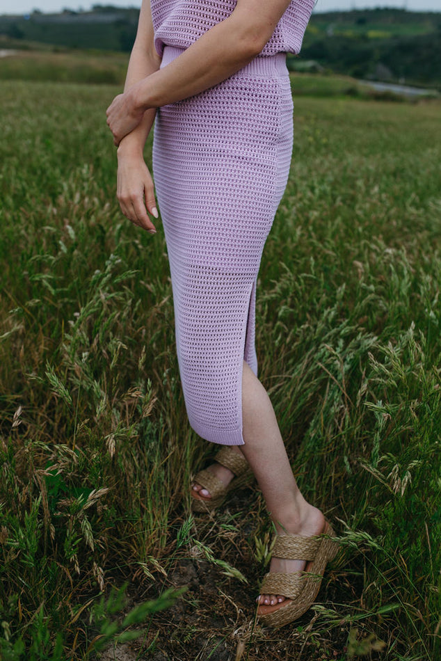 Lilac Knit Side Slit Skirt