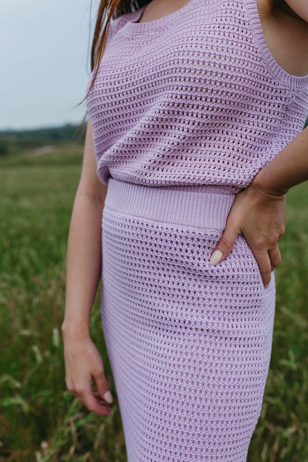 Lilac Knit Side Slit Skirt