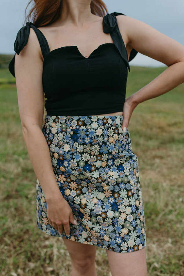 Black Corset Styled Top With Tied Sleeves