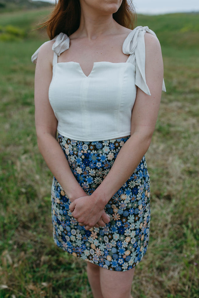 Cream Corset Styled Top With Tied Sleeves