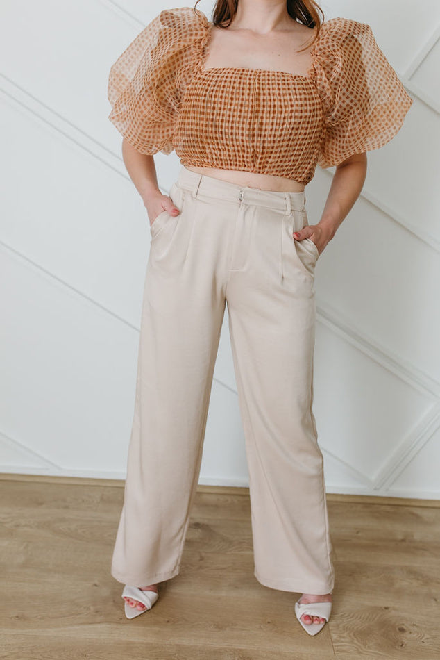 Light Beige Straight Wide Leg Pant