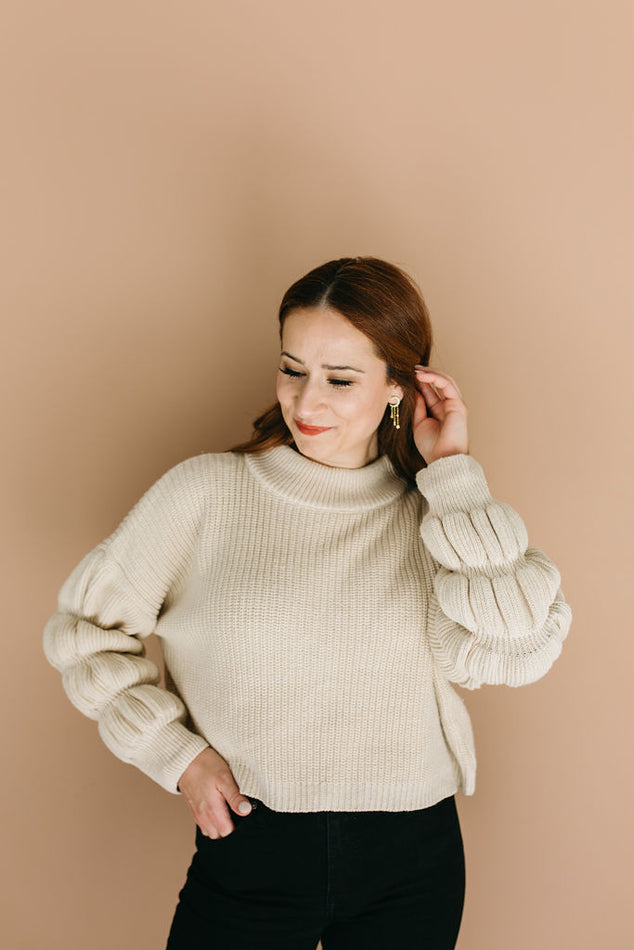 Oatmeal Puff Sleeve Sweater