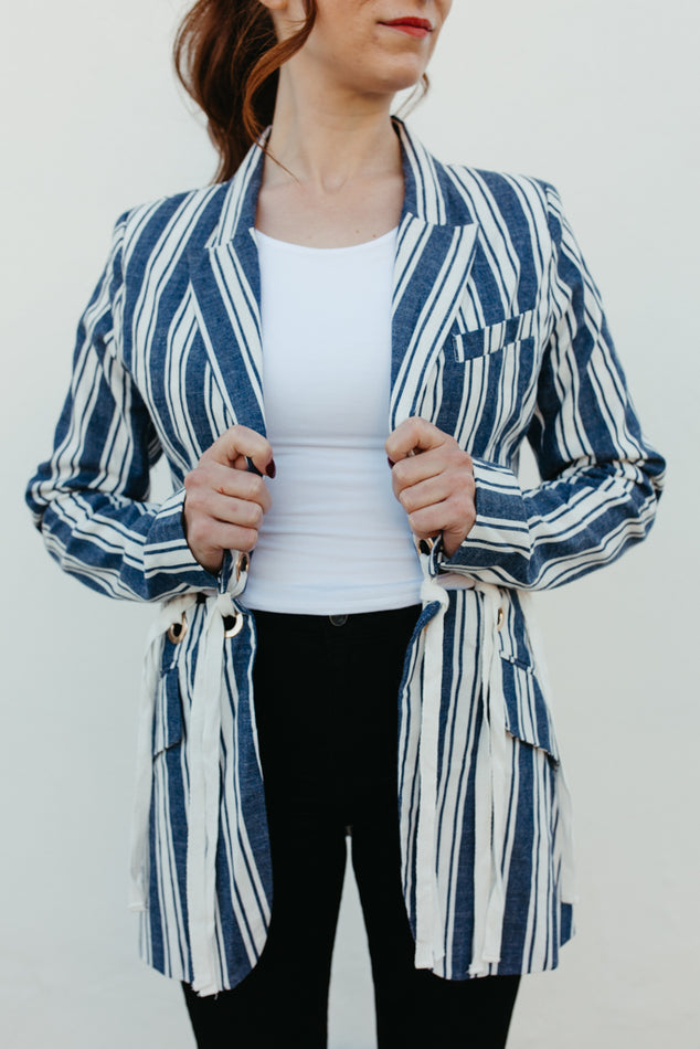 Stripe Denim Collar Jacket